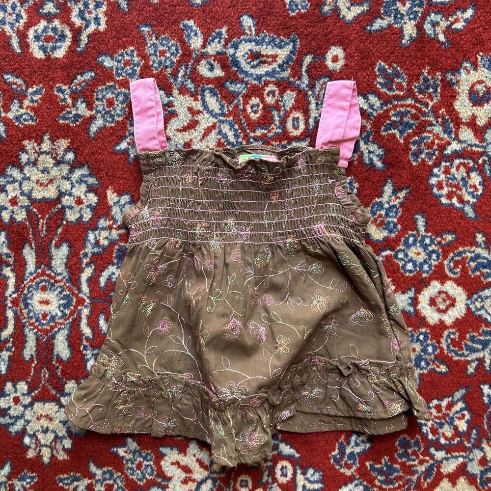 Al & Ray Girls Vintage Tank Top 2000s Y2K 24 Months Brown Pink Floral